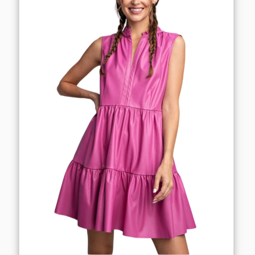 ee:some Pink Faux Leather Tiered Dress SZ M NWOT
